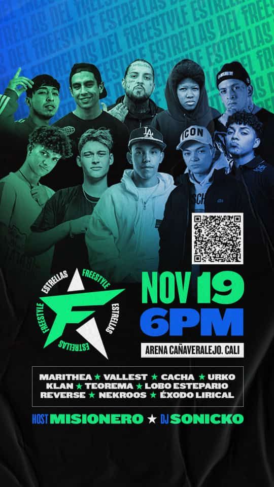 Ya se enteraron que llegan las Estrellas del Freestyle a Cali, este 19 de Noviembre de 2022 en la Arena Cañaveralejo, se viene una batalla épica!<br /><br />MARITHEA / VALLEST / CACHA / URKO / KLAN / TEOREMA / LOBO ESTEPARIO / REVERSE / NEKROOS / ÉXODO LIRICAL / HOST MISIONERO / DJ SONICKO<br /><br />Toda la información en: https://colboletos.com/home/estrellas-del-freestyle/<br /><br />¡TODOS A APOYAR A NUESTROS ARTISTAS!